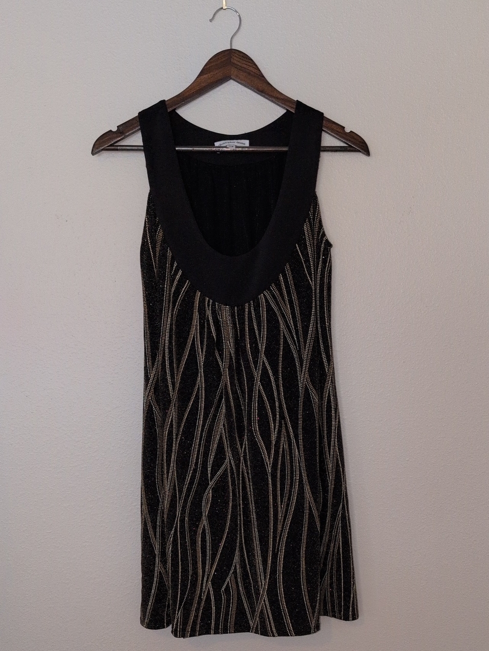 Christopher Kane Black Dress with Gold Metallic Wave Embroidery